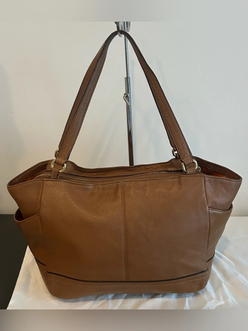 Coach Brown Pebbled Leather Tote Bag Zip Top Carryall Shoulder Purse Large